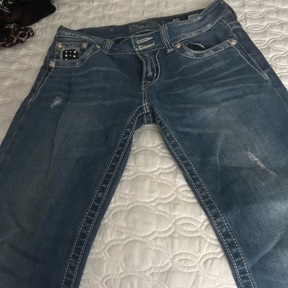 Miss Me Dark Blue Flare Jeans with Studded Details - Picture 3 of 4